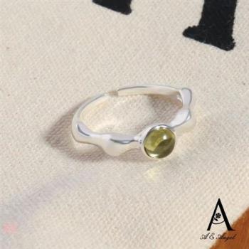ANGEL 橄欖綠圓珠幾何開口彈性戒指(銀色)