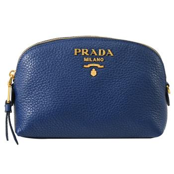 PRADA 1ND005 浮雕LOGO貝殼造型牛皮萬用包/化妝包.藍