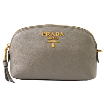 PRADA 1ND005 浮雕LOGO貝殼造型牛皮萬用包/化妝包.灰