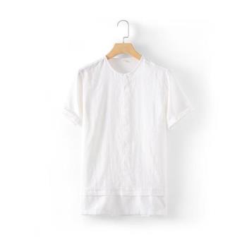 【米蘭精品】亞麻T恤短袖上衣-休閒前短後長寬鬆男上衣3色74ev16