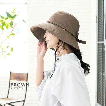 日本 QUEENHEAD 涼感全麻素材抗UV抗強風防曬寬緣帽8006摩卡色