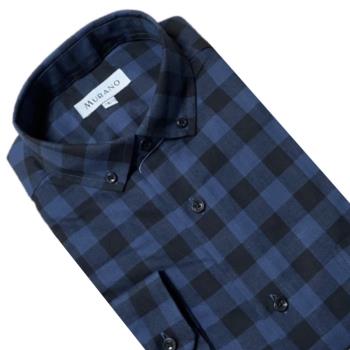 [MURANO]經典格紋長袖襯衫-藍底黑格 M-2XL