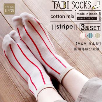 【M&M 日本製】1組-CS05-99 圓領條紋分趾襪 (3雙/組)