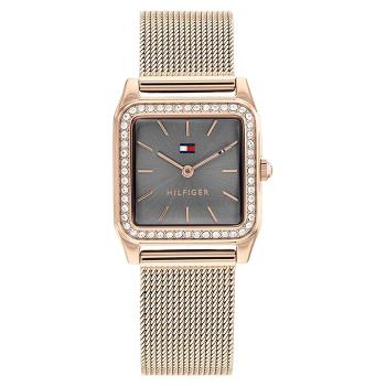 【Tommy Hilfiger】1782610 簡約奢華 方形女錶 米蘭錶帶女錶 灰/玫瑰金 26mm