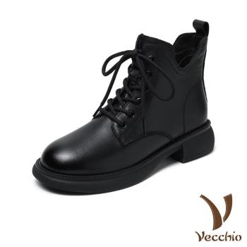 【VECCHIO】馬丁靴 繫帶馬丁靴/全真皮頭層牛皮個性V口繫帶馬丁靴 黑