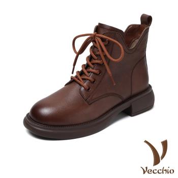 【VECCHIO】馬丁靴 繫帶馬丁靴/全真皮頭層牛皮個性V口繫帶馬丁靴 棕