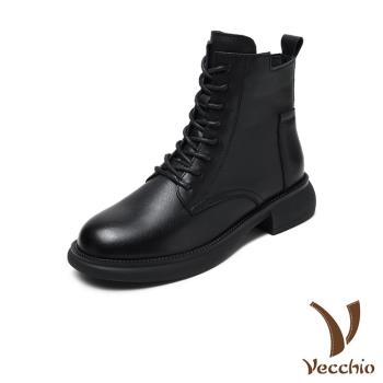 【VECCHIO】馬丁靴 真皮馬丁靴/全真皮頭層牛皮潮流個性車線經典馬丁靴 黑