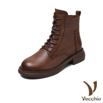 【VECCHIO】馬丁靴 真皮馬丁靴/全真皮頭層牛皮潮流個性車線經典馬丁靴 棕