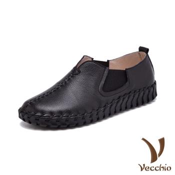 【VECCHIO】休閒鞋 厚底休閒鞋/全真皮頭層牛皮復古手工縫線造型厚底休閒鞋 黑