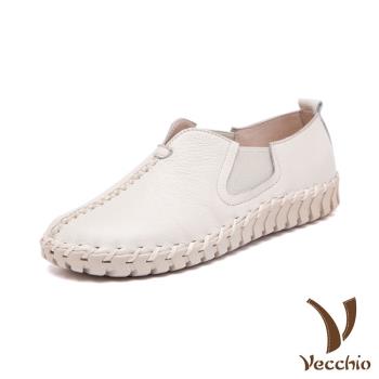 【VECCHIO】休閒鞋 厚底休閒鞋/全真皮頭層牛皮復古手工縫線造型厚底休閒鞋 米