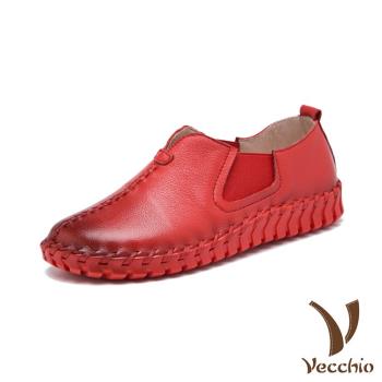【VECCHIO】休閒鞋 厚底休閒鞋/全真皮頭層牛皮復古手工縫線造型厚底休閒鞋 紅