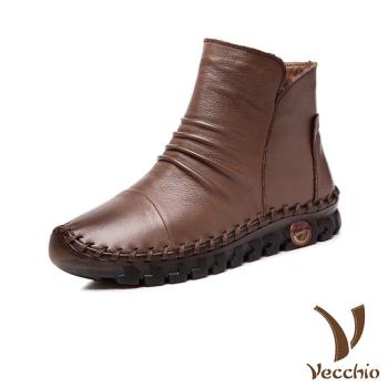 【VECCHIO】短靴 真皮短靴/全真皮頭層牛皮手工縫線自然抓褶復古短靴 棕