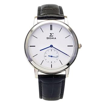 【SIGMA】2243M-2 簡約時尚 藍寶石鏡面 小秒針 皮錶帶男錶 白/銀 42mm 平價實惠的好選擇
