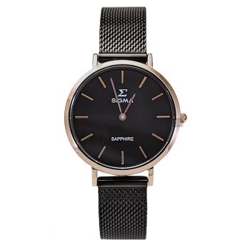 【SIGMA】1738L-BR 簡約時尚 藍寶石鏡面 米蘭錶帶女錶 黑/玫瑰金 30mm