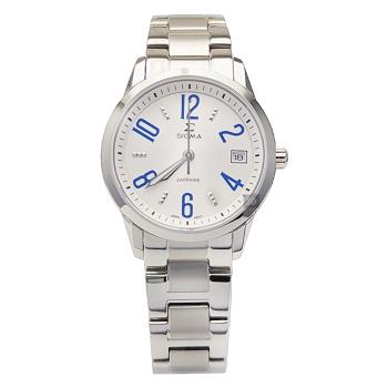【SIGMA】88023B-3 簡約時尚 藍寶石鏡面 數字 日期顯示 鋼錶帶女錶 藍色 32mm 平價實惠的好選擇