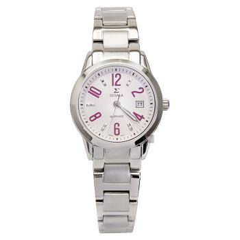【SIGMA】88023L-5 簡約時尚 藍寶石鏡面 數字 日期顯示 鋼錶帶女錶 紫色 26mm 平價實惠的好選擇