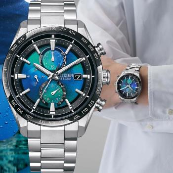 CITIZEN 星辰 千彩之海 UNITE with BLUE 限量 鈦金屬 光動能電波萬年曆計時手錶 AT8188-64L