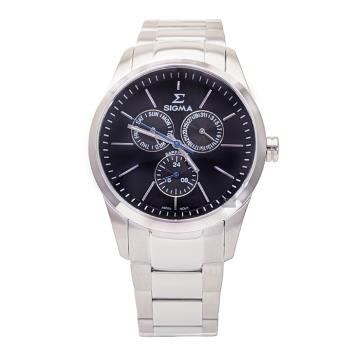 【SIGMA】9815M-1 簡約時尚 藍寶石鏡面 鋼錶帶 日期 三眼男錶 黑/銀 42mm 平價實惠的好選擇