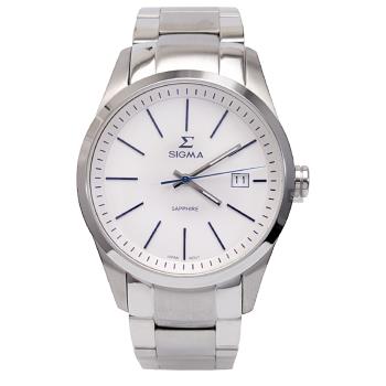 【SIGMA】簡約時尚 藍寶石鏡面 日期顯示 鋼錶帶男錶 9814M-2 白/銀 41mm 平價實惠好選擇
