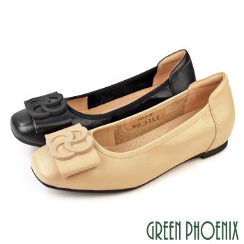 GREEN PHOENIX 女 娃娃鞋 包鞋 全真皮 內增高 蝴蝶結 通勤 上班U11-23808