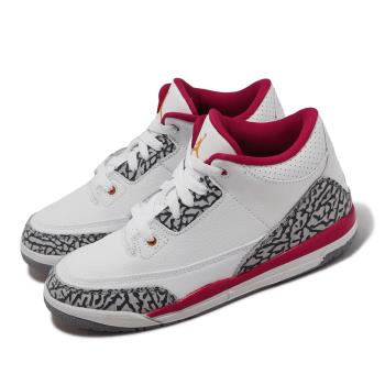 Nike 童鞋 Air Jordan 3 Retro PS 中童 小朋友 3代 親子鞋 喬丹 白 紅 爆裂紋 429487-126