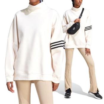 Adidas Sweater 女 白色 休閒 日常 冬季 寬鬆 高領 大學T 長袖 II8066