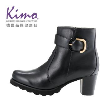 Kimo德國品牌健康鞋-都市時尚帥氣個性拉扣牛皮拉鍊靴 (黑色 KBCWF140073)