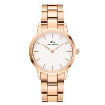 【Daniel Wellington】Iconic DW00100211 簡約時尚 鋼錶帶女錶 白/玫瑰金 32mm DW女錶
