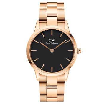 【Daniel Wellington】Iconic DW00100210 簡約時尚 鋼錶帶女錶 黑/玫瑰金 36mm DW女錶