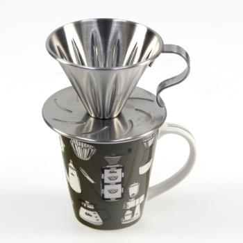 【MILA】不鏽鋼咖啡濾杯(1-2cup)附Kalita 馬克杯(咖啡杯、水杯)300ml-卡其