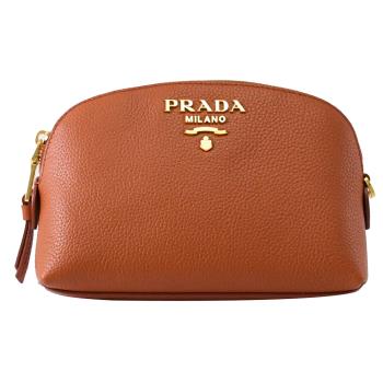 PRADA 1ND005 浮雕LOGO貝殼造型牛皮萬用化妝包.橘棕