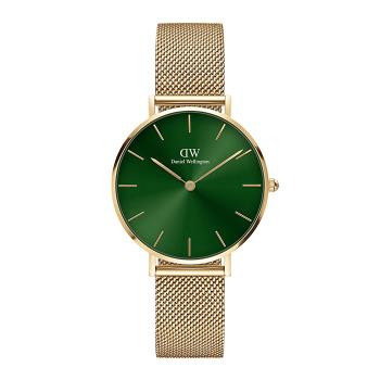 【Daniel Wellington】Petite Emerald 簡約時尚 DW00100480 米蘭錶帶女錶 綠/淺金 32mm
