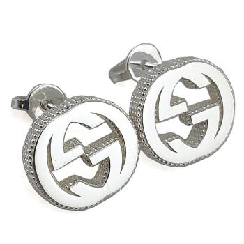 GUCCI 925純銀-Interlocking 雙G針式耳環
