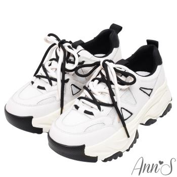 Ann’S魔術第四代-雙色鞋帶超輕量全真皮老爹鞋5.5cm-黑白