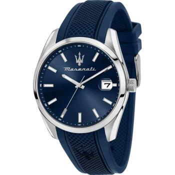 MASERATI瑪莎拉蒂 Attrazione 湛藍網格錶帶日期顯示矽膠腕錶 R8851151005