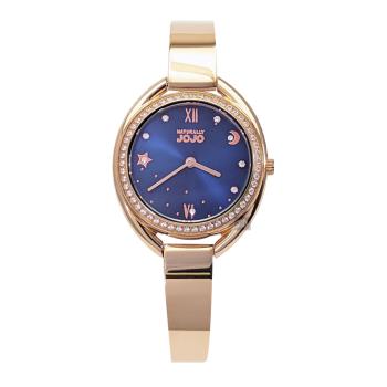 【Naturally JOJO】JO96971-55R 璀璨星空 手環造型 羅馬字 鋼錶帶女錶 藍色/玫瑰金 32mm