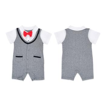 Colorland-新生兒連身裝 哈衣 嬰兒短袖連身衣 包屁衣 灰色 下擺開扣