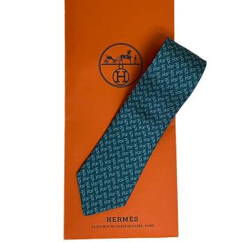 【愛馬仕】 HERMES 真絲領帶 男士領帶-藍綠色 5804 TA