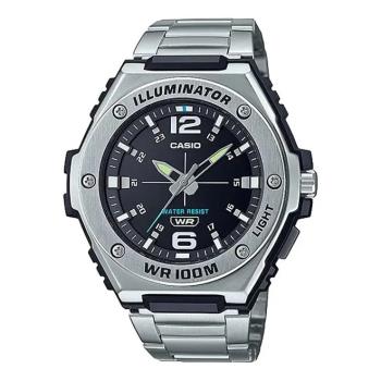 【CASIO】卡西歐 鋼錶帶 100米防水電子錶 指針運動錶 MWA-100HD-1A 黑/銀