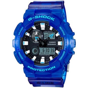 【CASIO 卡西歐 】G-SHOCK 果凍新色系 強悍機能 200米防水電子錶 雙顯運動錶 GAX-100MSA-2A 透明藍