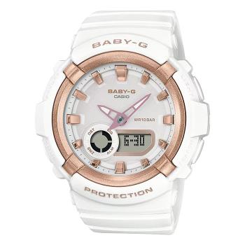 【CASIO】卡西歐 Baby-G Baby-G 休閒金屬元素 BGA-280BA-7A 100米防水電子錶 雙顯運動錶 白/玫瑰金
