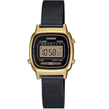 【CASIO】卡西歐 復古方形 多功能 米蘭錶帶 防水電子錶 LA-670WEMB-1 黑/金