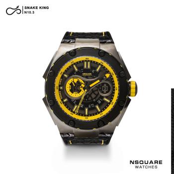 【NSQUARE】SNAKE KING蛇皇系列 黑黃時尚帥氣吸睛蛇紋 46mm 機械腕錶 G0471-N10.3