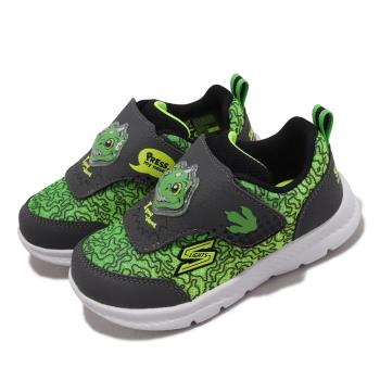 Skechers 童鞋 S Lights-Comfy Flex 2.0 小童 綠 黑 魔鬼氈 燈鞋 恐龍 小朋友 401512NCCLM