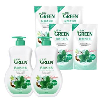綠的GREEN 抗菌沐浴乳-檸檬香蜂草精油 2瓶4補組(1000mlx2+700mlx4)