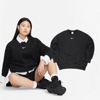 Nike 大學T NSW Oversized 女款 黑 小勾 寬鬆 內刷毛 上衣 長袖 基本款 DQ5734-010