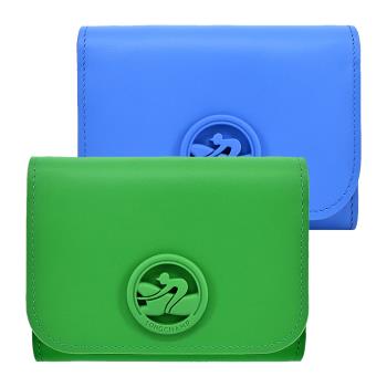 LONGCHAMP BOX-TROT系列小牛皮同色LOGO三折壓釦短夾(多色選)