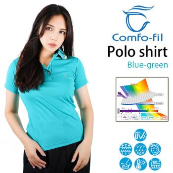 COMFO-FIL 康鳳 女款光能美肌短袖六角網POLO衫-藍綠