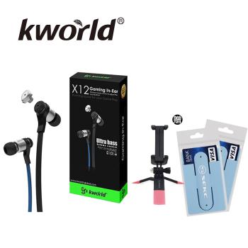 Kworld 廣寰 入耳式電競耳機線控內建麥克風KW-X12(贈)手機背貼支撐架x2+Y型二用三腳架x1