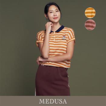 現貨【MEDUSA 曼度莎】Icare 可愛橫紋Polo針織上衣 - 2色（F）｜女休閒上衣 短袖上衣 Polo衫